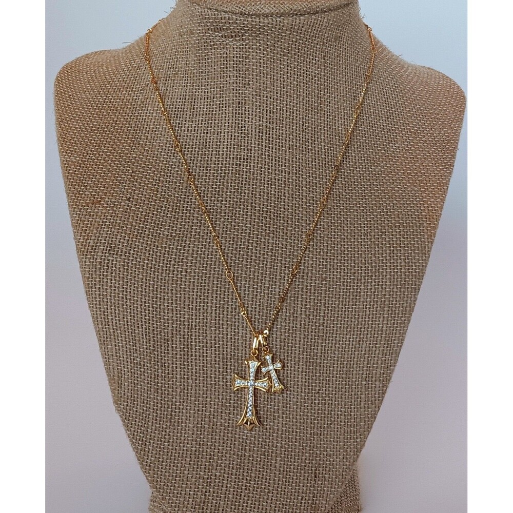 Evry Jewels X Alexa Tiziani Goldtone Double Cross Me Cross Necklace 16-18 in